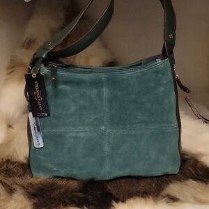 Tignanello Green Suede Shoulder Bag with Slouchy Design